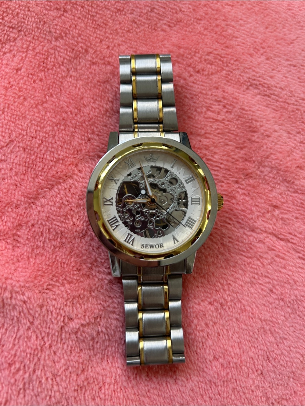 Sewor Men’s Two-Tone Silver & Gold Skeleton Automatic Watch